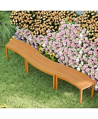 Gouun Outdoor Curved Acacia Wood Backless Bench Set of 2 for Front Porch and Fire Pit