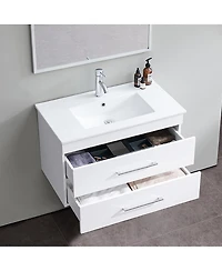 Sillysis Glossy White Wall Mounted Bathroom Vanity with Sink , Soft Close Drawers