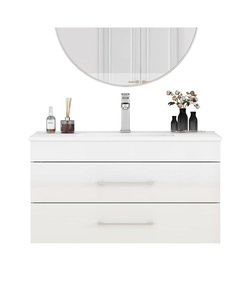 Sillysis Glossy White Wall Mounted Bathroom Vanity with Sink , Soft Close Drawers