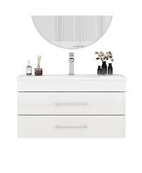Sillysis Glossy White Wall Mounted Bathroom Vanity with Sink , Soft Close Drawers