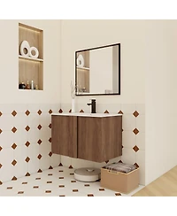 Sillysis Wall Mounted Bathroom Vanity with Ceramic Sink, Soft Close Double Doors