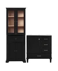 Sillysis 30 Inch Bathroom Vanity Set with Tall Storage Cabinet, Ceramic Sink, Soft Close Drawers for Modern