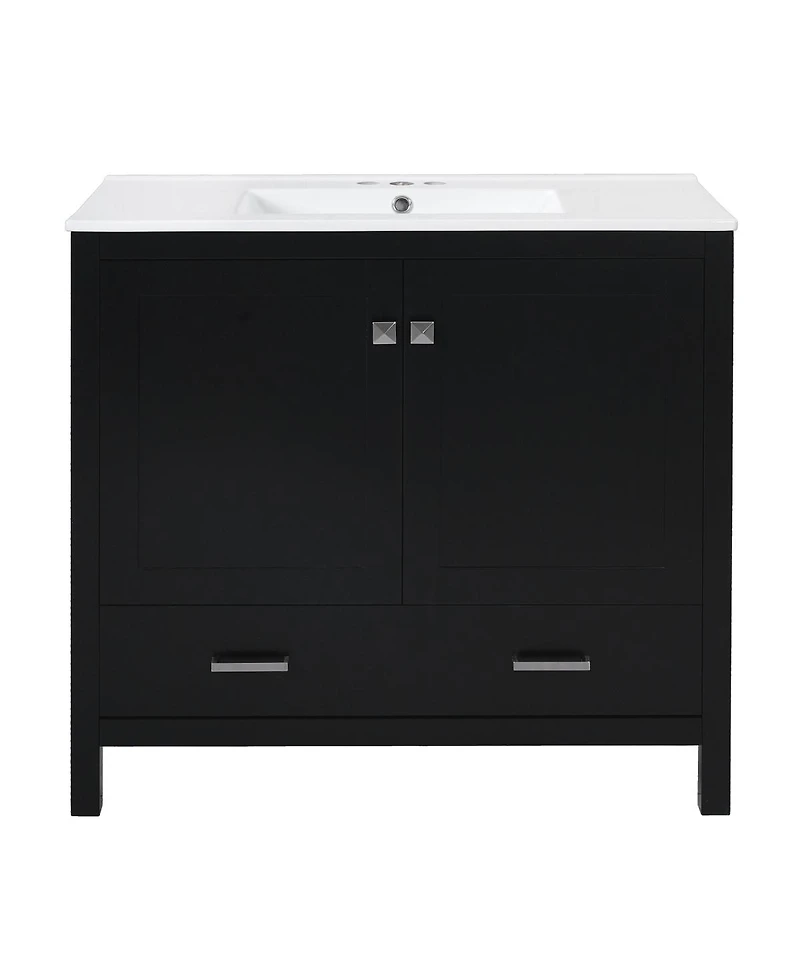 Sillysis 36 Inch Bathroom Vanity with Ceramic Sink, Solid Wood Frame, Soft Close Doors and Divided Drawer for Small Spaces