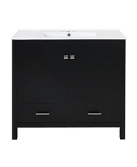 Sillysis 36 Inch Bathroom Vanity with Ceramic Sink, Solid Wood Frame, Soft Close Doors and Divided Drawer for Small Spaces