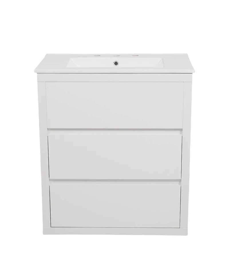 Sillysis 60 Inch Double Sink Bathroom Vanity Set, Ceramic Basins, Soft-Close Drawers, Handleless Design for Modern