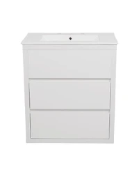 Sillysis 60 Inch Double Sink Bathroom Vanity Set, Ceramic Basins, Soft-Close Drawers, Handleless Design for Modern