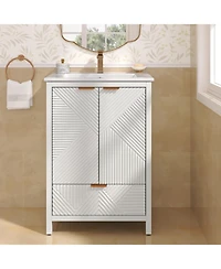 Busdays 24 Inch Bathroom Vanity with Sink Modern Single Hole Faucet Textured Door Panel Drawer Pine Legs Large Storage Soft Close Hinges