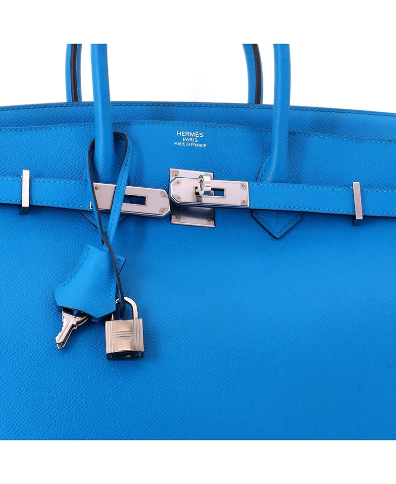Pre-Owned HERMES Birkin 35 Handbag Blue Epsom with Palladium Hardware