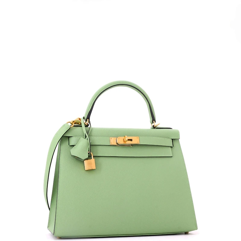 Pre-Owned HERMES Kelly 28 Handbag Green Epsom with Gold Hardware