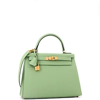 Pre-Owned HERMES Kelly 28 Handbag Green Epsom with Gold Hardware