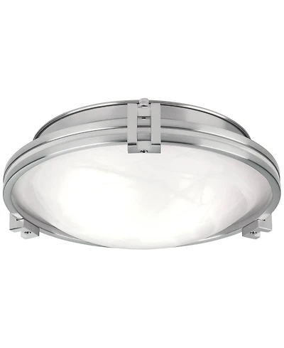 Possini Euro Design Deco Modern Ceiling Light Flush Mount Fixture Wide Brushed Nickel 2-Light Marbleized Glass for Bedroom Kitchen Living Room