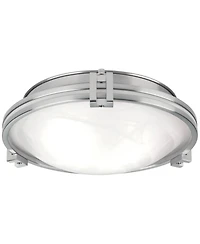 Possini Euro Design Deco Modern Ceiling Light Flush Mount Fixture Wide Brushed Nickel 2-Light Marbleized Glass for Bedroom Kitchen Living Room