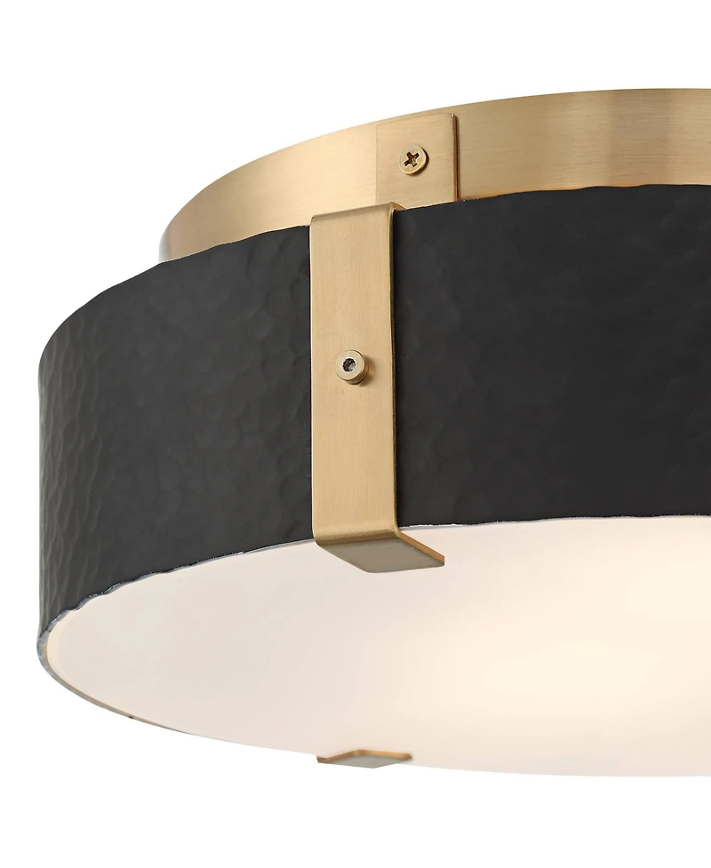 Possini Euro Design Elise Mid Century Modern Ceiling Light Flush-Mount Fixture Gold 2-Light Black Shade for Bedroom House