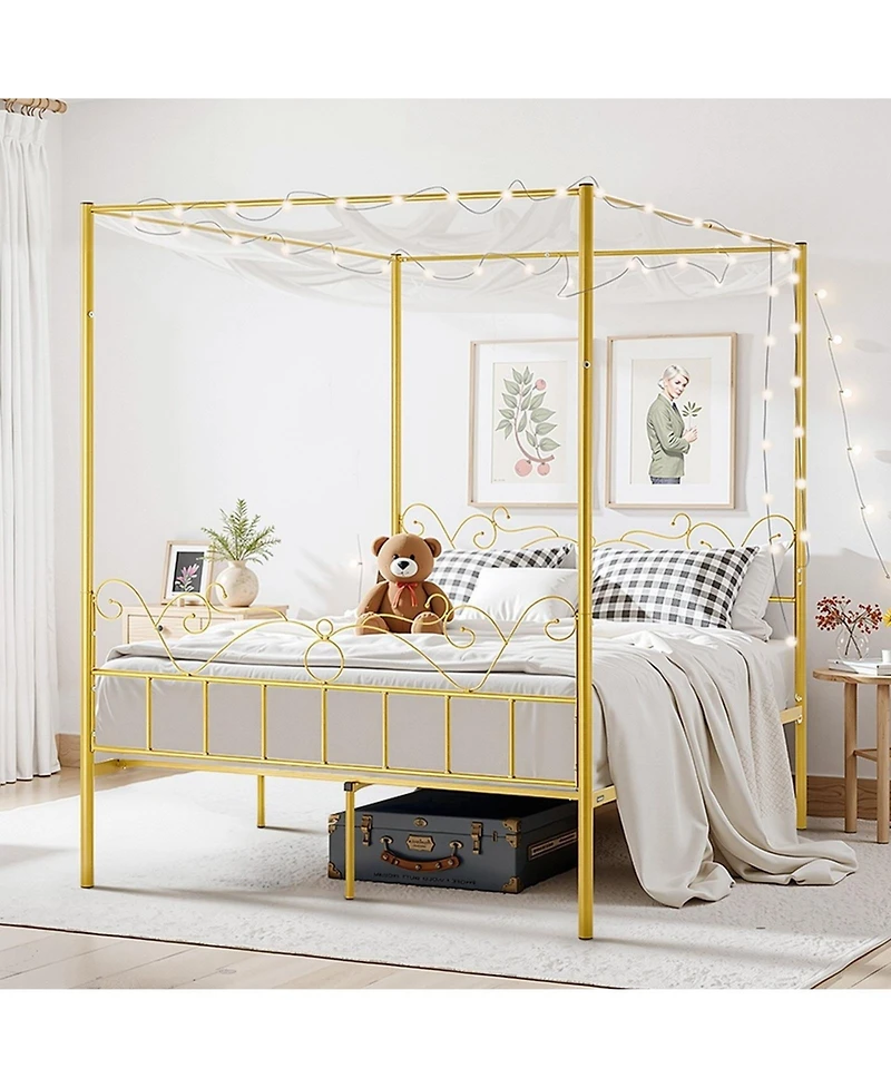 Sugift Canopy Bed Frame Metal Four Poster with Minimalist Headboard