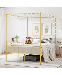 Sugift Canopy Bed Frame Metal Four Poster with Minimalist Headboard