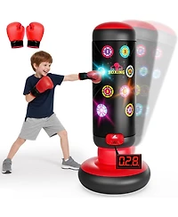HopeRock Punching Bag for Kids, Boxing Set with Scoring, Light, Music, 4 Game Modes, Inflatable Boxing Bag with Gloves