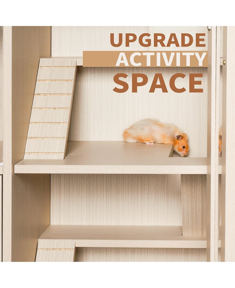 Zeus & Ruta Wood Guinea Pig Cages,4-Tier Hamster Cage Wood with Storage Cabinet, Openable Top, Acrylic Windows