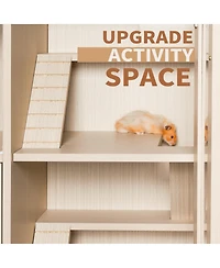Zeus & Ruta Wood Guinea Pig Cages,4-Tier Hamster Cage Wood with Storage Cabinet, Openable Top, Acrylic Windows