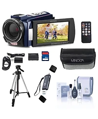 Minolta MN4K25NV 30MP 4K Ultra Hd 3" Touchscreen Camcorder with Night Vision Bundle with 3-Section Tripod, Usb 3.0 Card Reader, Cleaning Kit
