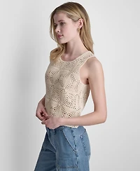 Dkny Jeans Women's Sleeveless Crochet Square Knit Tank Top