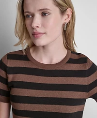 Dkny Jeans Women's Short-Sleeve Crewneck Striped Sweater