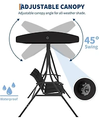 gaomon Outdoor Porch Hanging Chairs, 3-Seat Patio Swing Chair with Adjustable Canopy and Armrests, Swing Bench, Breathable Fabric Seat & Backrest
