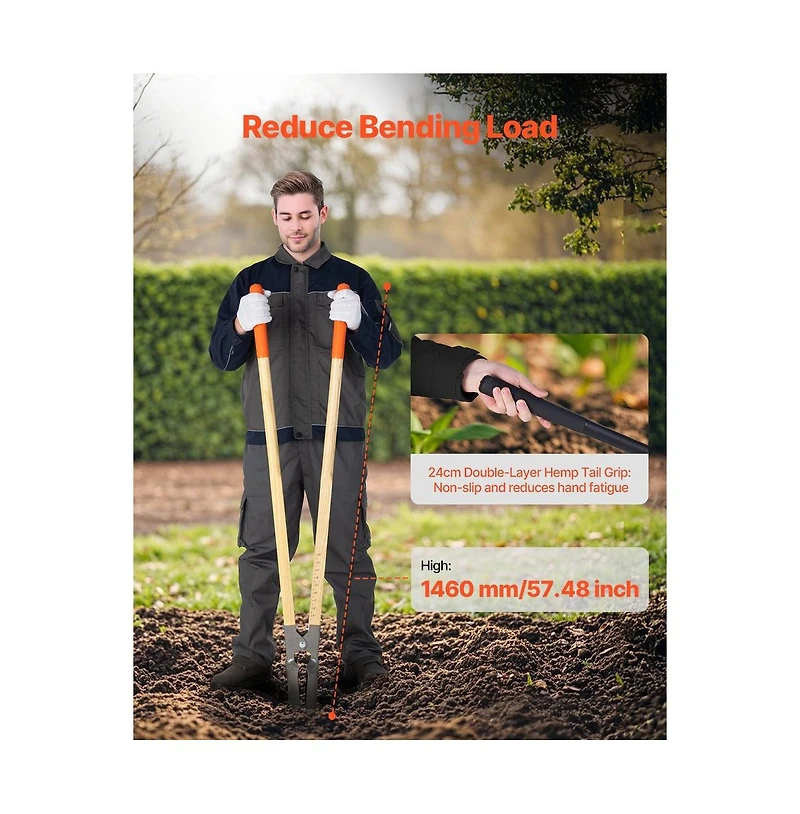 Sugift Post Hole Digger Heavy Duty Wood Handle for Gardening