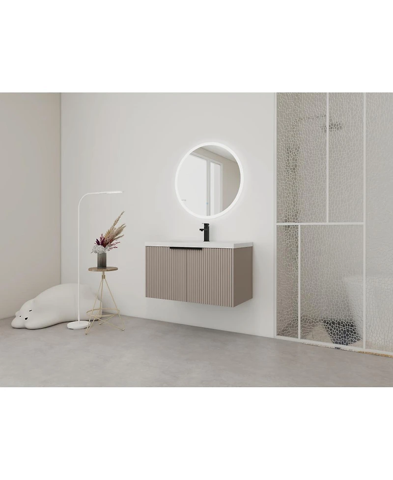 Sillysis 35.4 Inch Floating Bathroom Vanity with Resin Sink, Soft Close Doors, Modern Textured Panels and Ample Storage