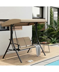gaomon 3-Seat Outdoor Patio Swing Chair, Porch Hanging Bench with Adjustable Canopy, Armrests, and Breathable Textilene Fabric for Garden, Backyard
