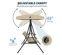 gaomon 3-Seat Outdoor Patio Swing Chair, Porch Hanging Bench with Adjustable Canopy, Armrests, and Breathable Textilene Fabric for Garden, Backyard