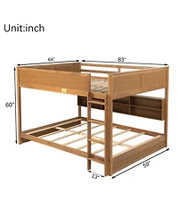 Sailvan Bunk Bed, Solid Pine Wood with Built-in Storage Cabinets, Charging Station