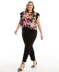 Rafaella Plus Tropical Print Ruffle Cap-Sleeve Top