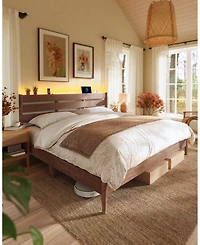 Slickblue King Bed Frame with Led Headboard Charging Station Storage