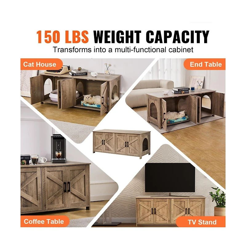 Sugift Cat Litter Box Enclosure for 2 Cats Litter Box Furniture Hidden with Double Rooms Wooden