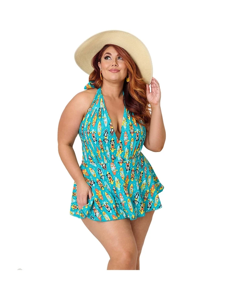 Plus Size Plunge Halter Skirted Wendy One Piece Swimsuit