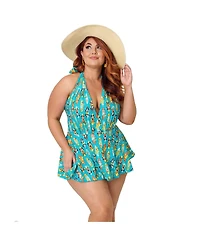 Plus Size Plunge Halter Skirted Wendy One Piece Swimsuit