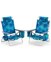 Gymax 2 Pieces Beach Chair 5-Position Outdoor Reclining Chairs w/ Head Pillow and Storage Bag