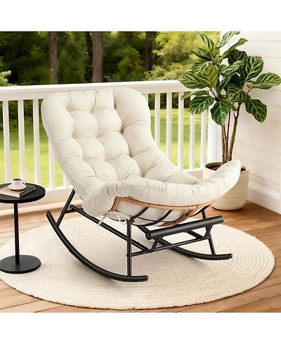 gaomon Papasan Rocking Chair with Detachable Flannel Cushion and Extendable Footrest