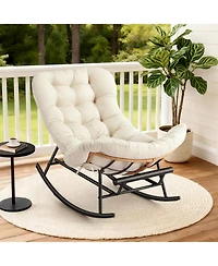 gaomon Papasan Rocking Chair with Detachable Flannel Cushion and Extendable Footrest