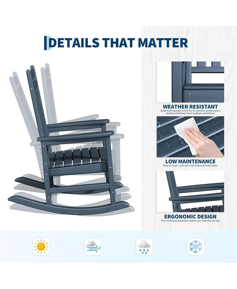 gaomon Hdpe Rocking Chair Outdoor Set of 4 with 2 Side Table - All Weather Resistant Poly High Back Porch Rocker Chairs