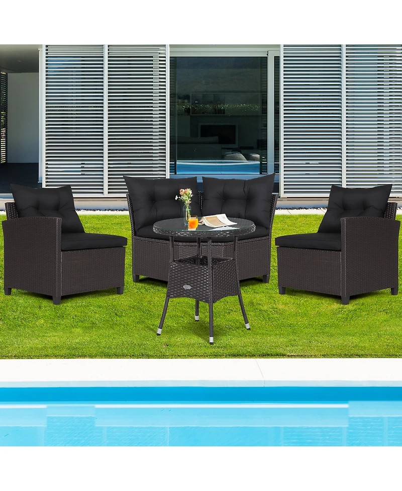 Costway 4PCS Patio Rattan Furniture Set Cushioned Sofa Glass Table Garden