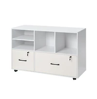 Sugift 2 Drawer Wooden File Cabinet Mobile Filing Cabinet with Open Shelves Lockable Lateral