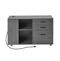 Sugift 3 Drawer Wooden File Cabinet Mobile Filing Cabinet with Power Strip Lockable Rolling File