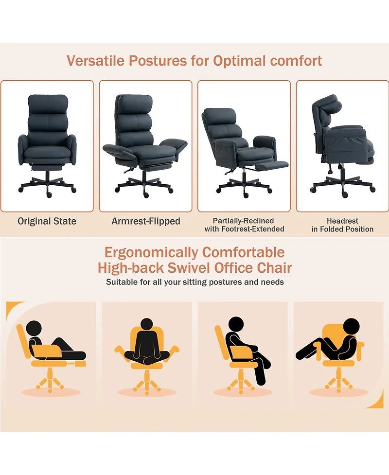 Dyhome Pu Leather Cross-legged Office Chair with Flip-up Arms and Adjustable Headrest