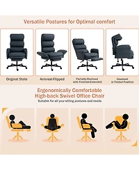 Dyhome Pu Leather Cross-legged Office Chair with Flip-up Arms and Adjustable Headrest