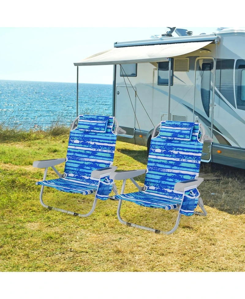 Gouun Foldable Backpack Beach Chair with Cup Holder and Storage Pockets, 5-Position Backrest