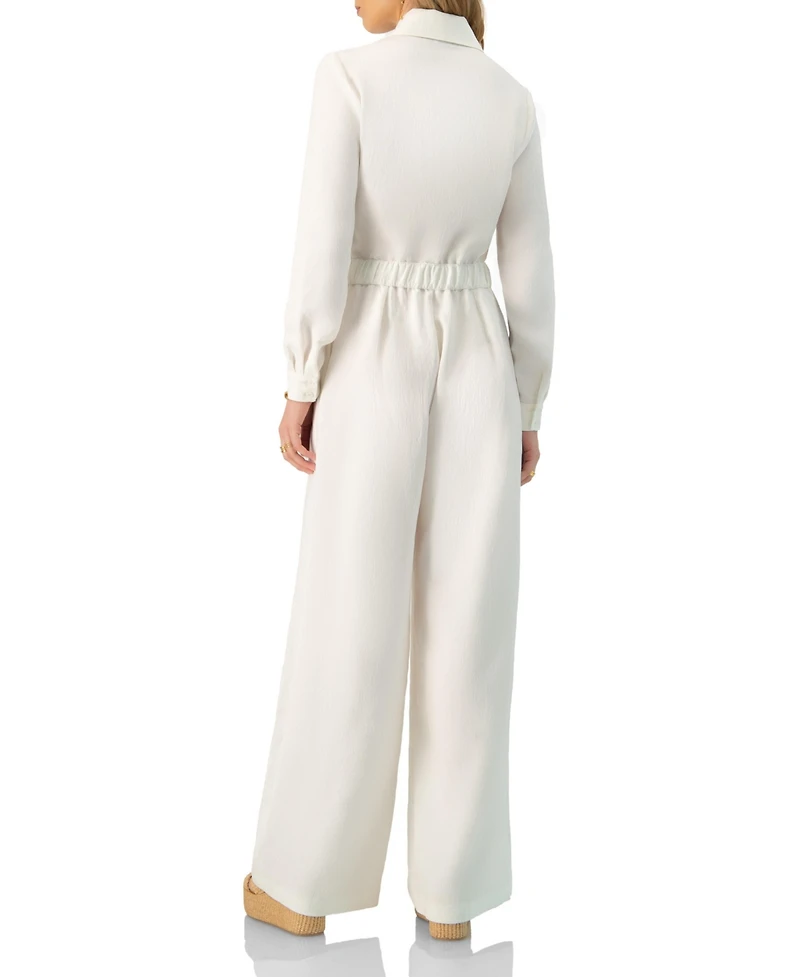 Ivonne Women's Linene Long Sleeve Collared Jumpsuit