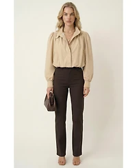 Modenaire Women's Cropped Point Collar Puff Sleeve Jacket