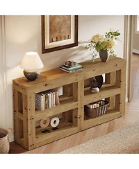 Tribesigns Solid Wood Console Table with Storage, 63" Entryway Table with 4 Cubes, Farmhouse 3-Tier Console