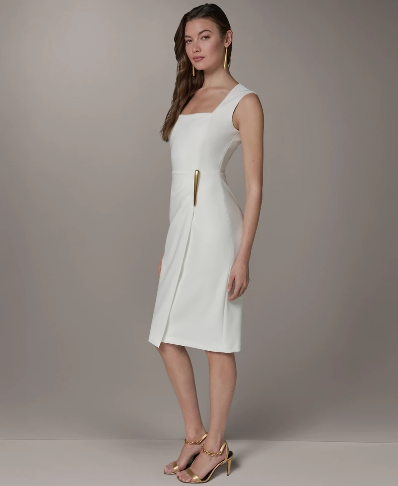 Donna Karan New York Women's Square Neck Sheath Sleeveless Hardware Midi Dress